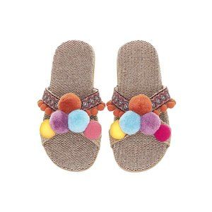 Woven Comfort Pom Pom Open-Toe Slipper Non-Slip